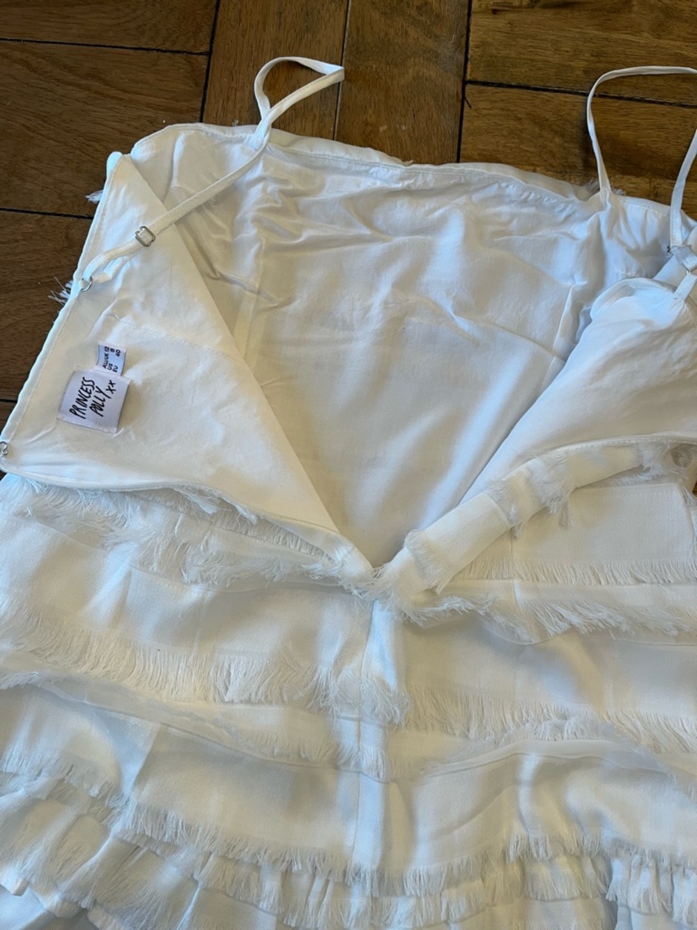 Princess Polly White Fringe Mini Dress with Adjustable Straps Size 8 - Picture 8 of 9